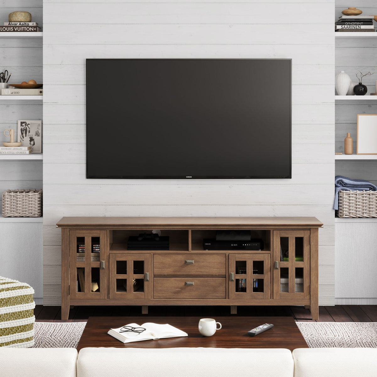 Rustic Natural Aged Brown TV Media Stand with Ample Storage - 72" Wide