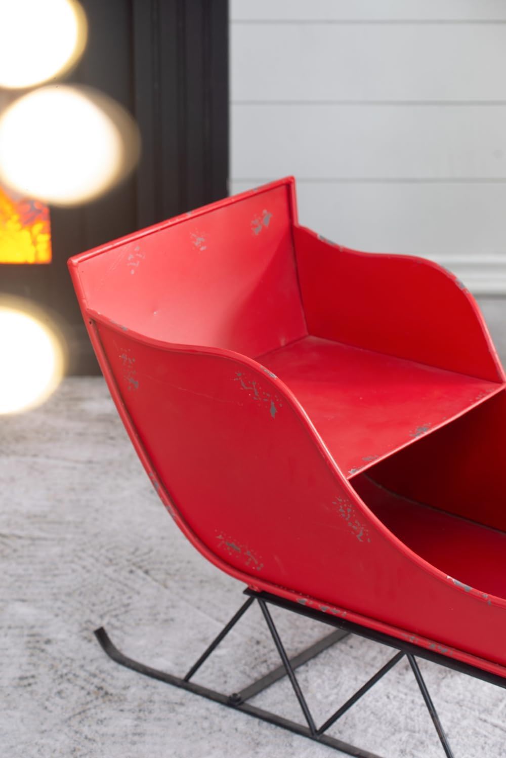 Red Iron Christmas Santa Sleigh Decoration with Durable Iron Construction