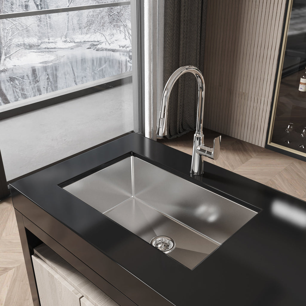 Stainless Steel Kitchen Sink with Single Bowl - Brushed Nickel