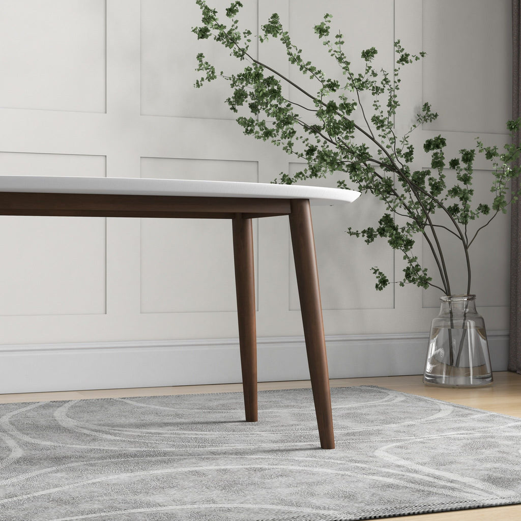 Mid-Century Modern Oval Dining Table with Solid Wood Construction - White