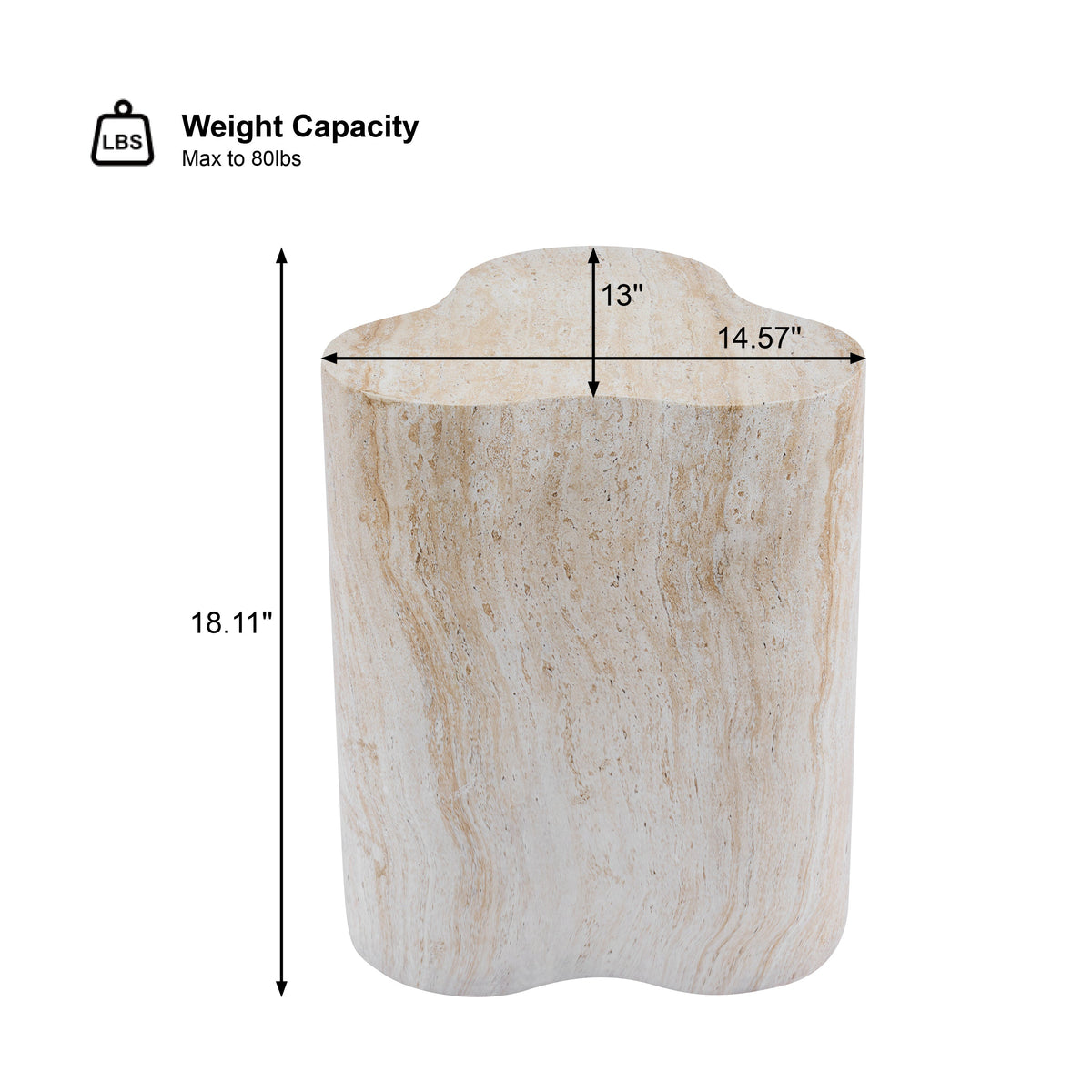 Organic Travertine-Look MGO Side Table with Weather Resistance - Neutral