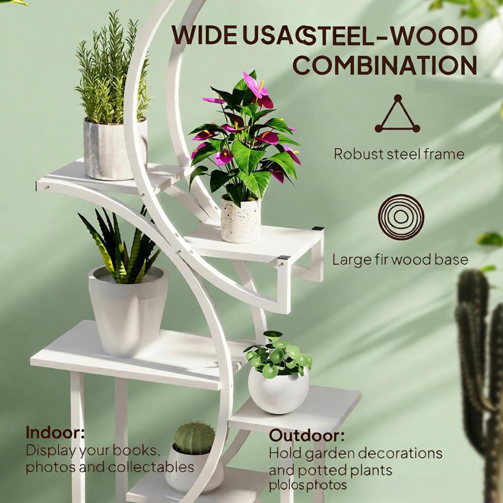 White S-Shaped Plant Stand with 8 Tiers - White