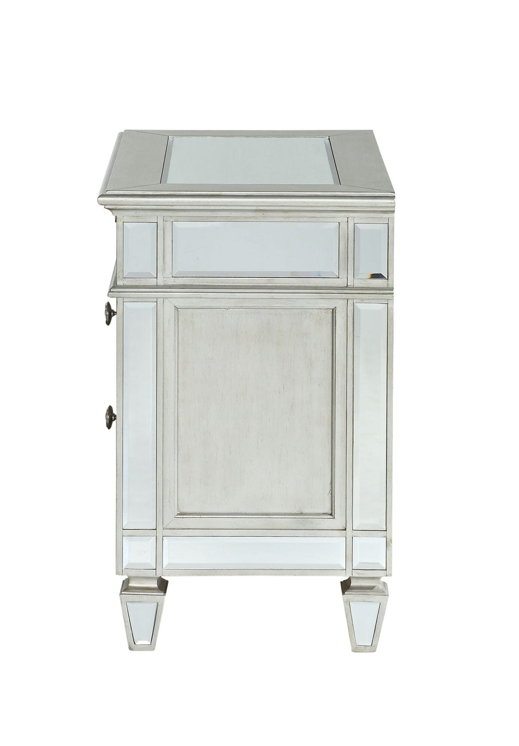 Mirrored Nightstand with Felt-Lined Drawer - Silver