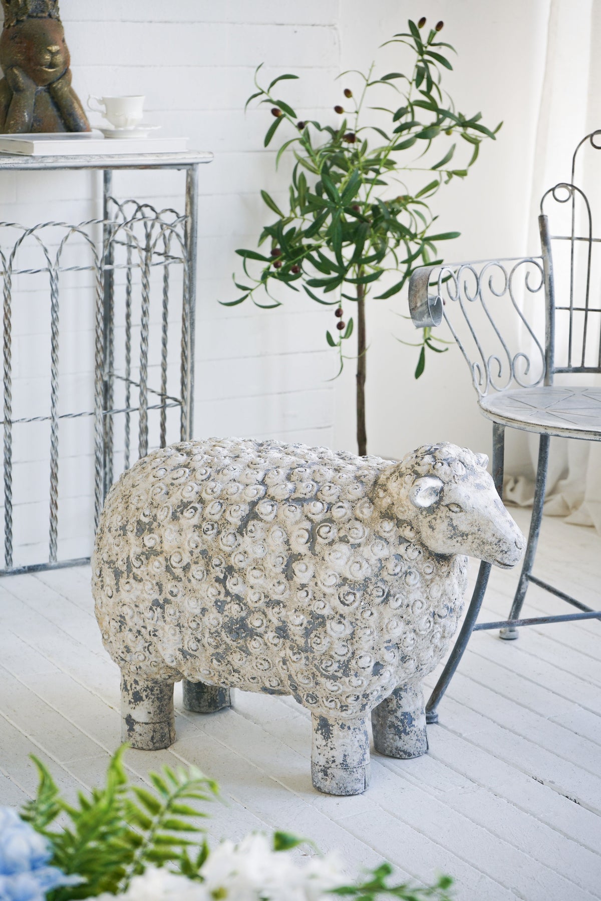 Magnesium Sheep Figurine with Weathered Finish - White & Gray