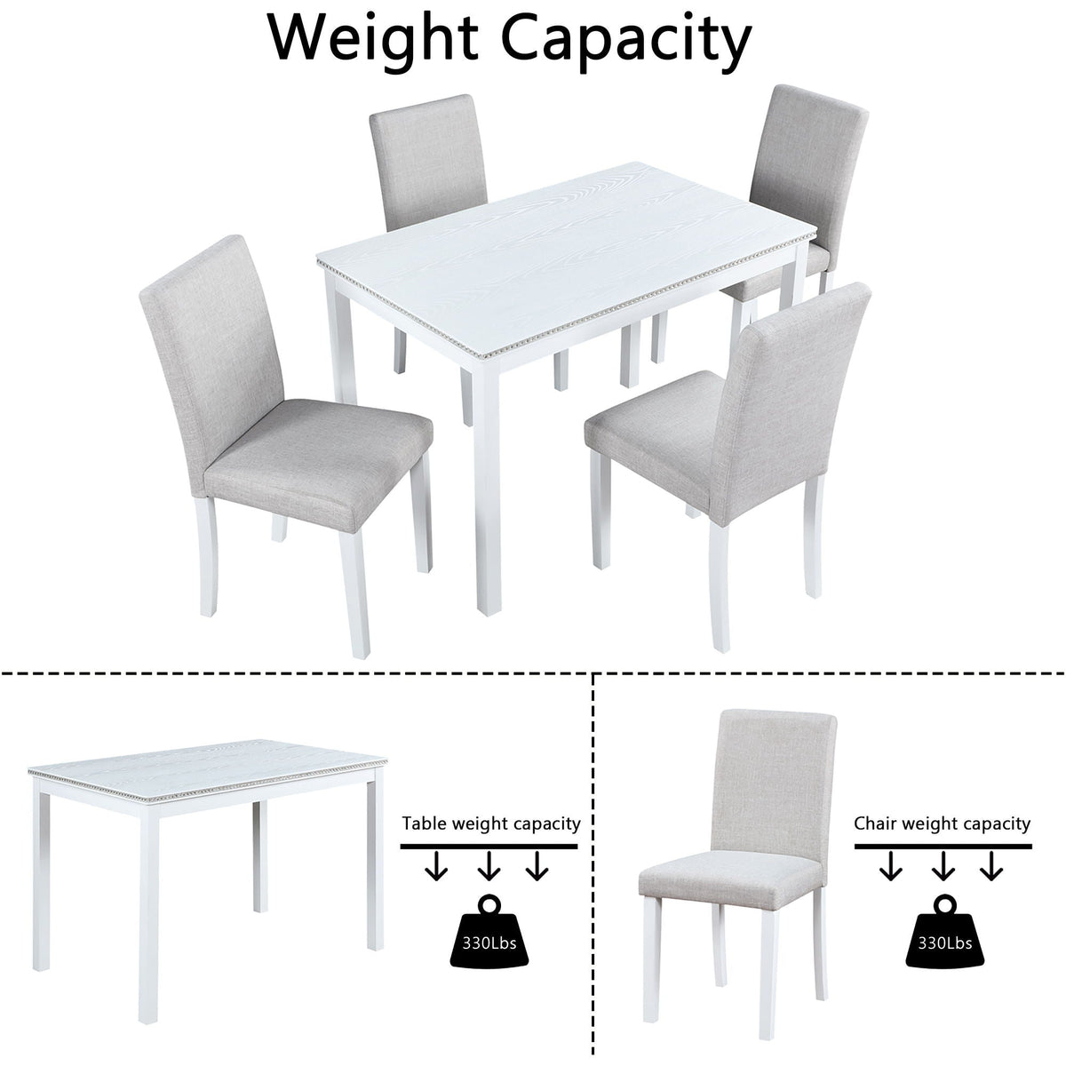 Dining Table Set with Crystal Decoration and Upholstered Chairs - Gray or White