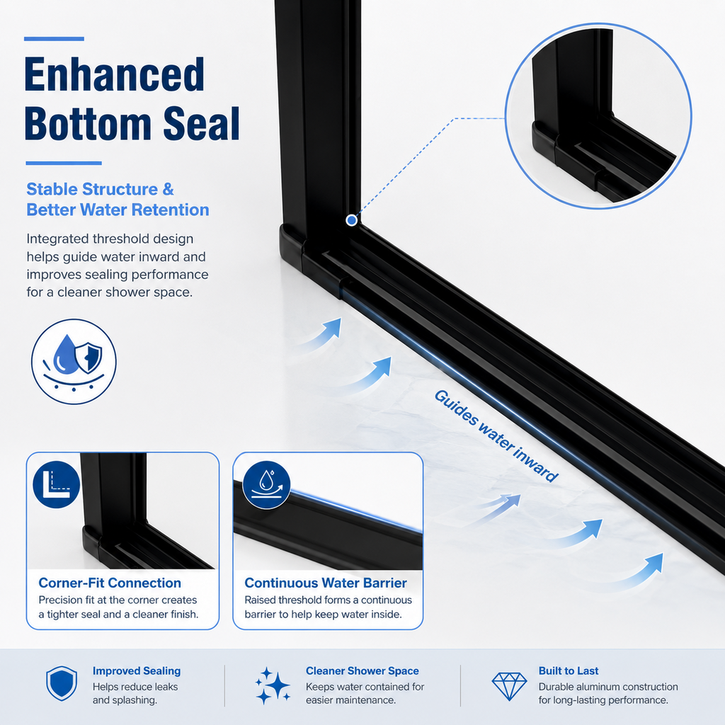 Matte Black Semi-Frameless Pivot Shower Door with Adjustable Width – 34"-35.2" x 72"