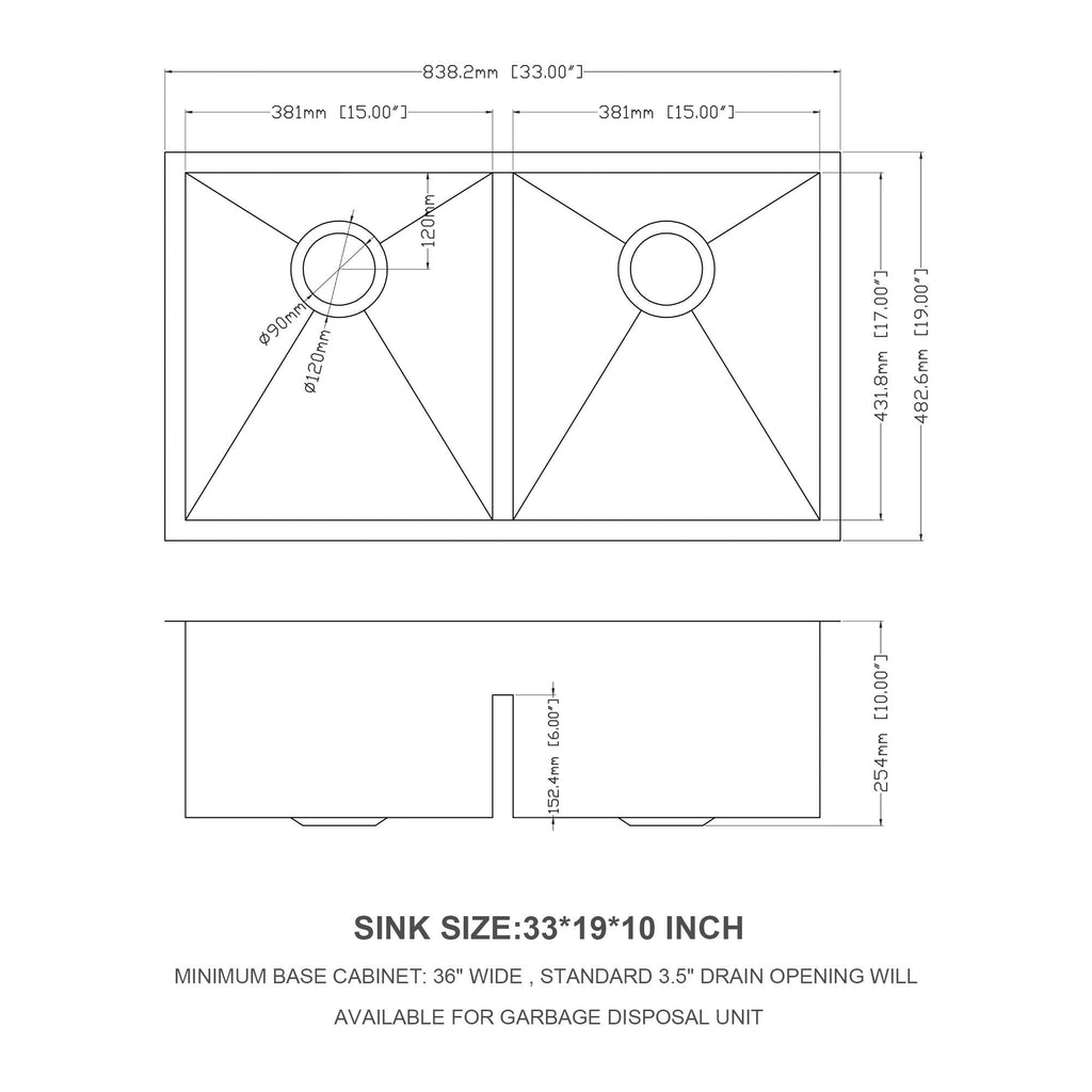 Modern Double Bowl Undermount Sink with 10" Deep Basins - Gray