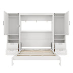Queen Size Murphy Bed with Closet, Drawers and Shelves - White