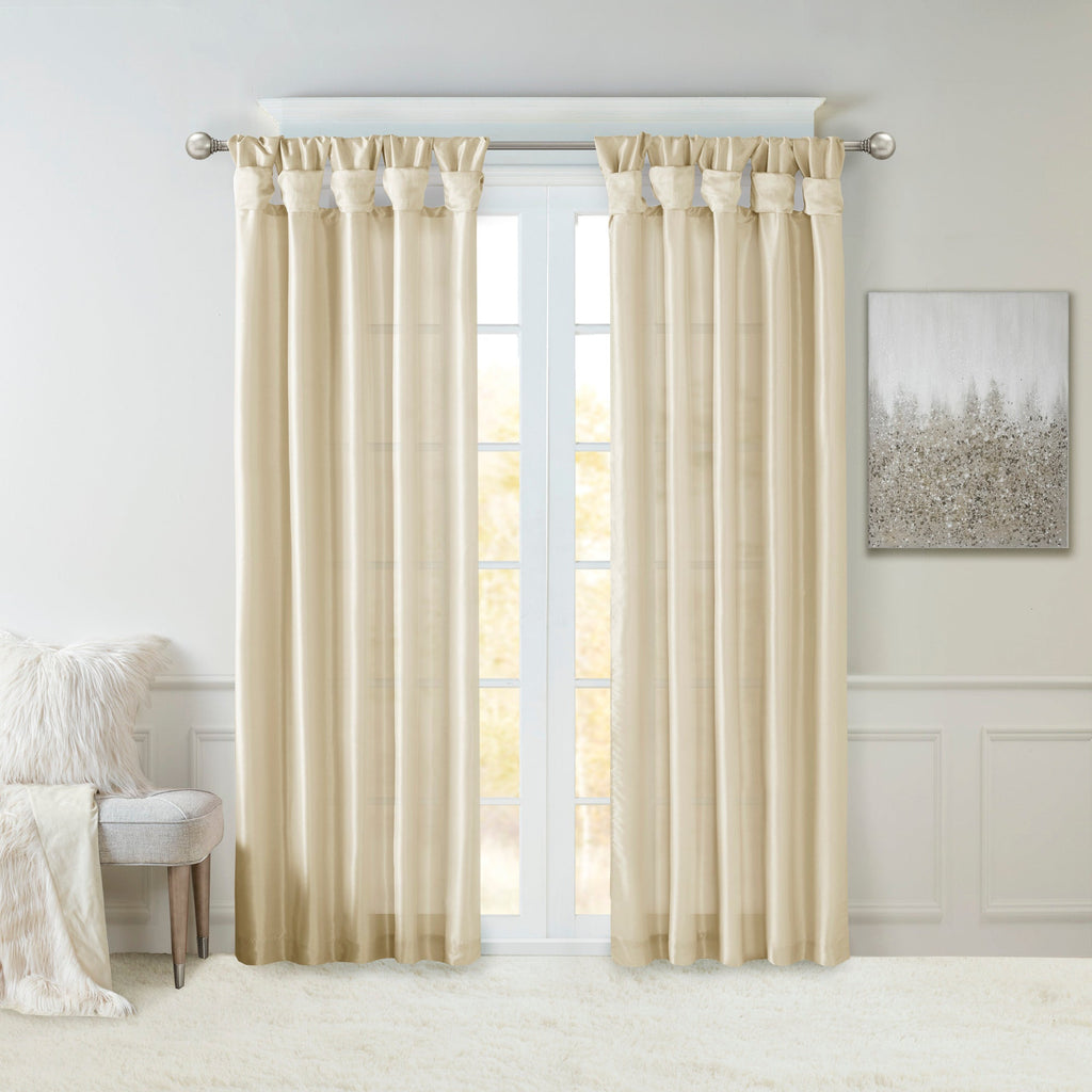 Champagne Twist Tab Lined Window Curtain Panel with Faux Silk Finish - 50" x 95"