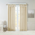 Champagne Twist Tab Lined Window Curtain Panel with Faux Silk Finish - 50" x 95"