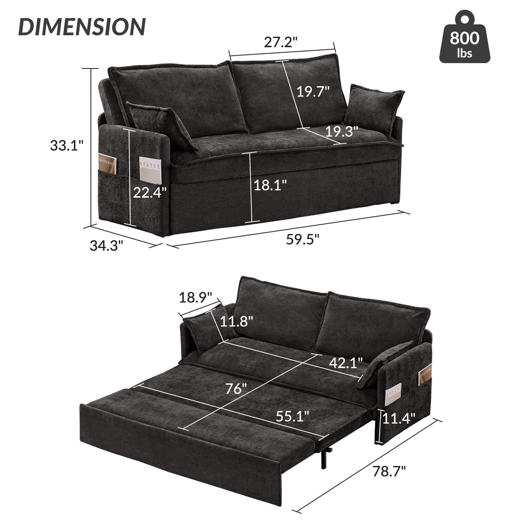 Convertible Sleeper Sofa Bed with Storage and USB/C Charging - Fabric
