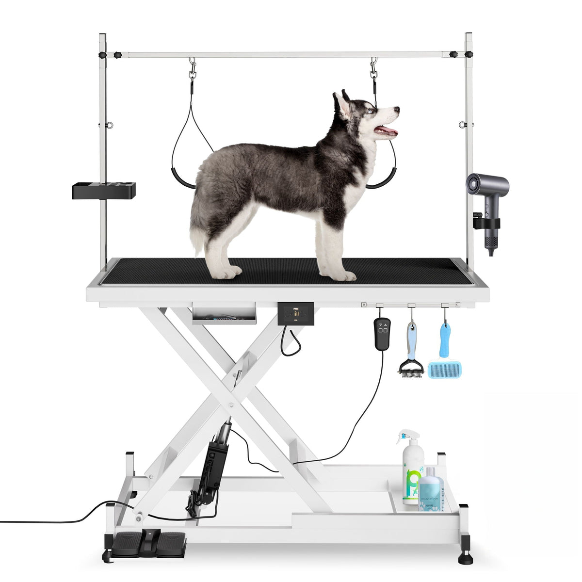 Height Adjustable Electric Pet Grooming Table with Heavy Duty Frame - Black or White