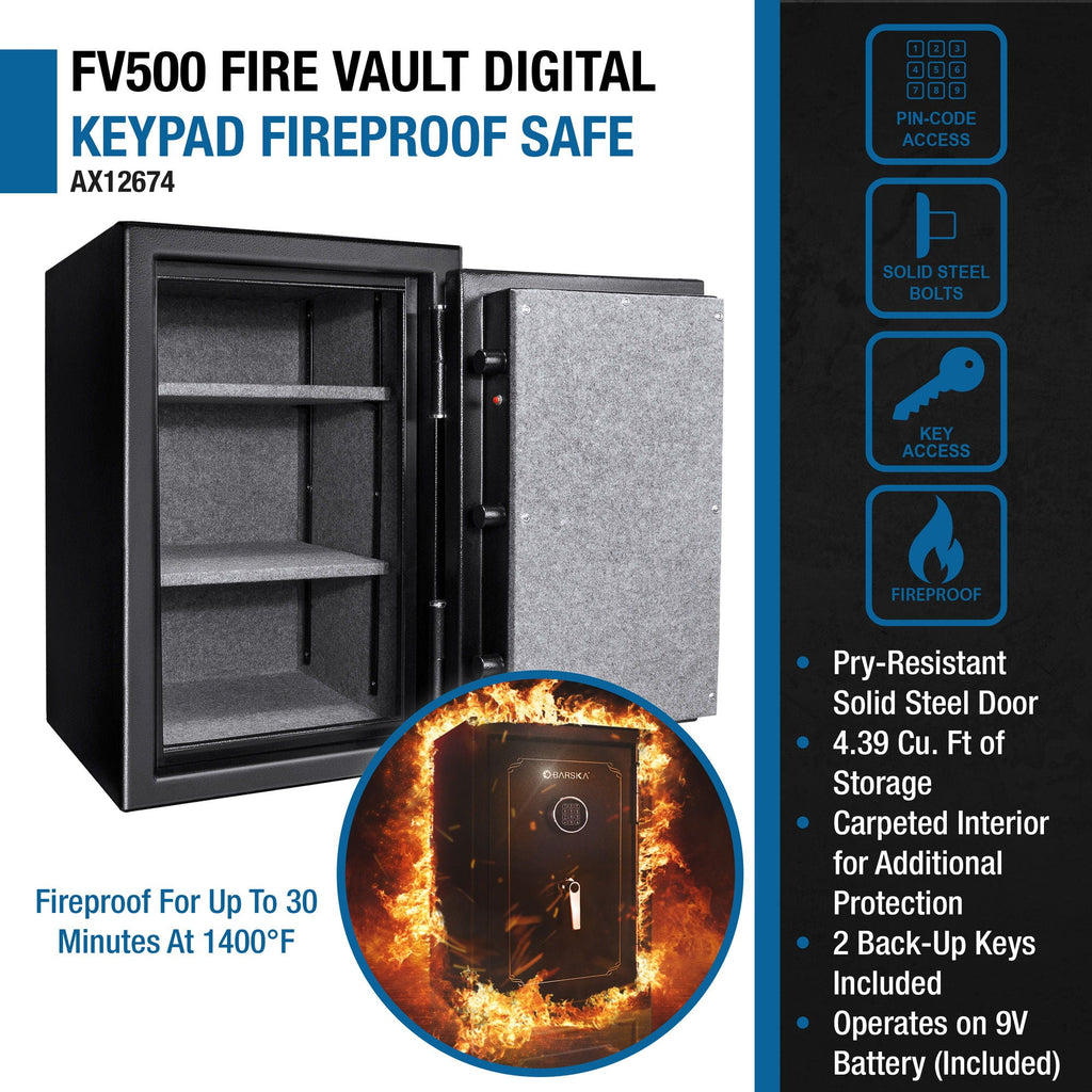 Fireproof Protection Safe Vault with Advanced Locking Mechanism - Black