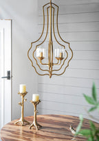 4 Light Metal Chandelier, Hanging Light Fixture - Gold