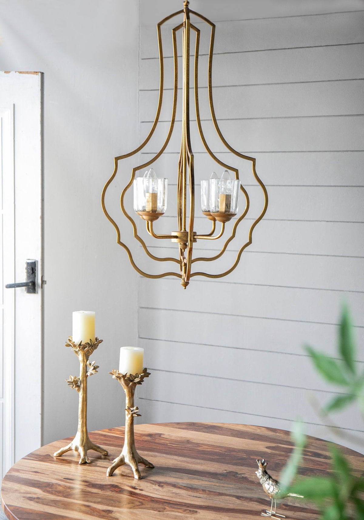 4 Light Metal Chandelier, Hanging Light Fixture - Gold