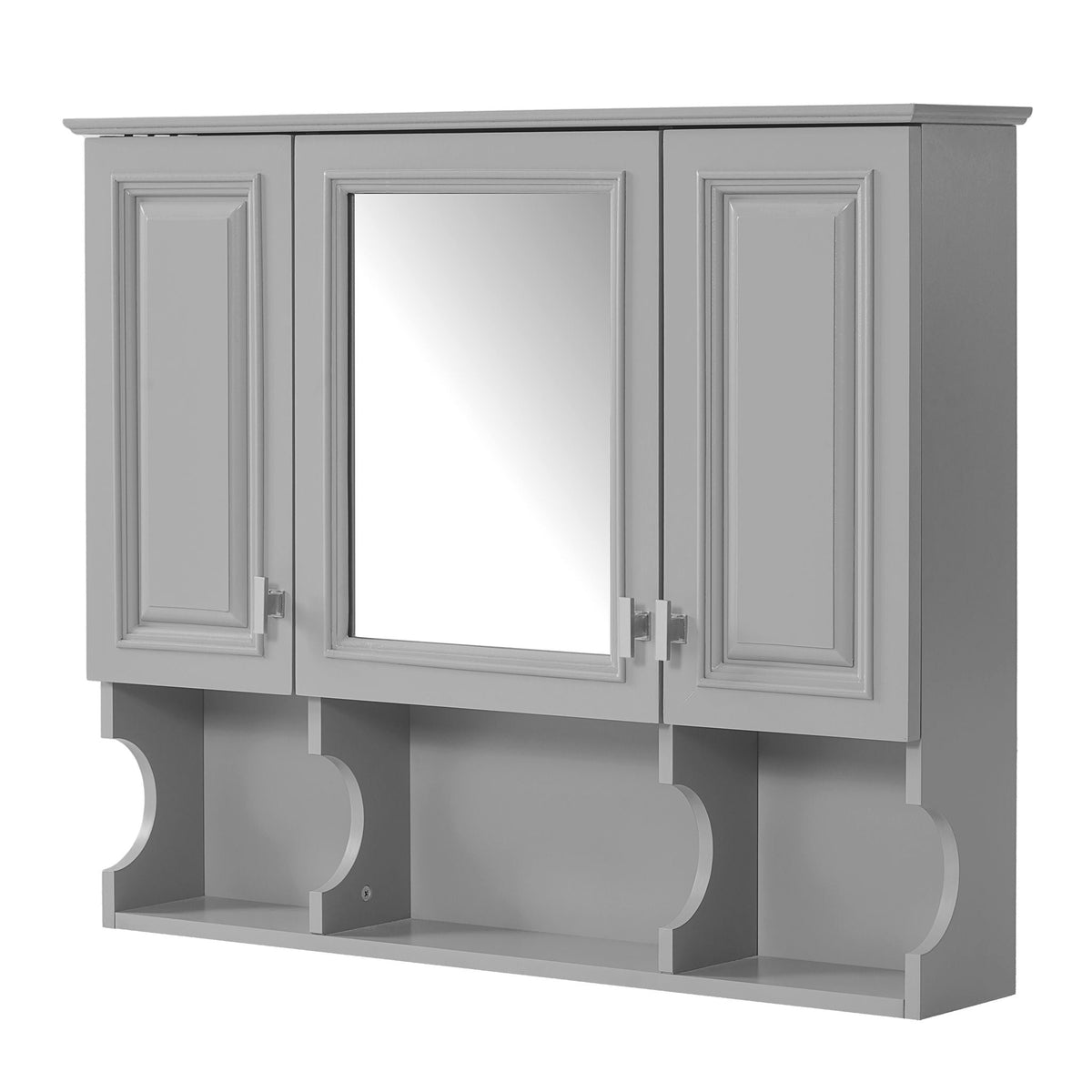 Wall Mounted Bathroom Medicine Cabinet With Mirror & Open Shelves