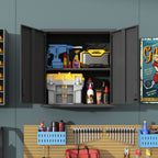 Metal Wall Mounted Tool Storage Cabinet with 2 Locking Doors and Adjustable Shelf - Gray or Black