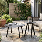 Modern 2-Piece Round Nesting Coffee Table Set with Weather-Resistant Iron - Black