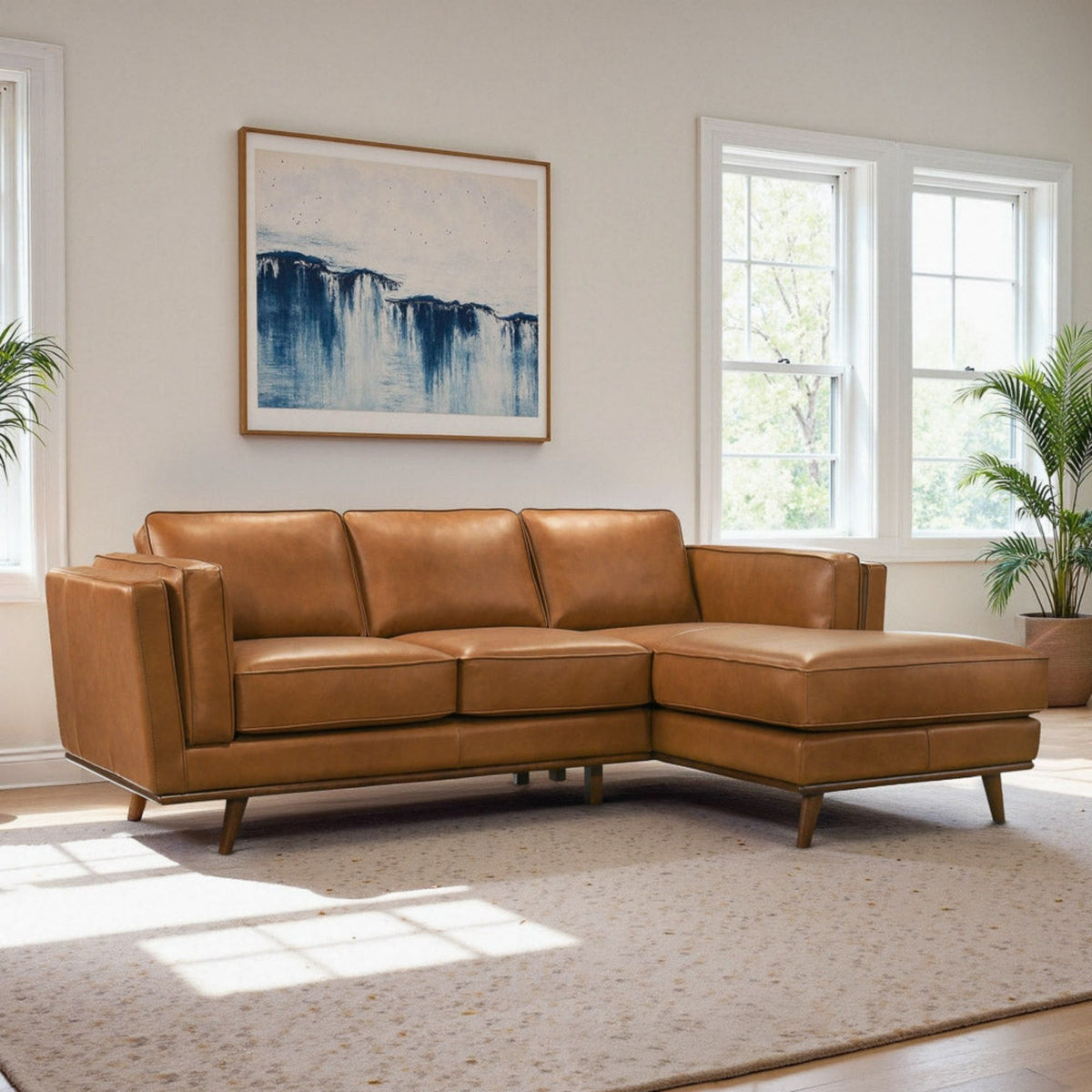 Light Brown Sectional Sofa with Removable Cushions - Left or Right Arm Facing