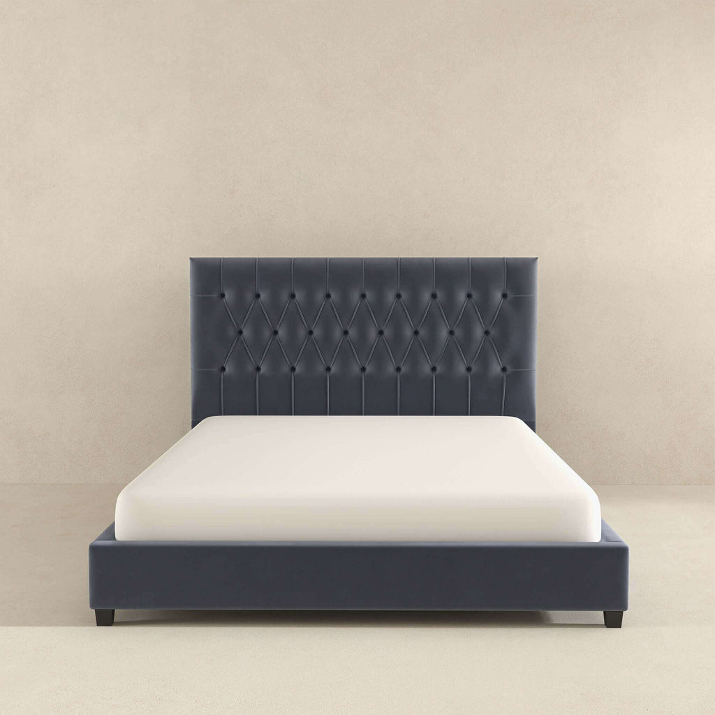 Dark Gray Mid-Century Modern Upholstered Platform Bed with Foam Headboard