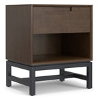 Walnut Brown Nightstand with Drawer and Open Storage - Solid Rubberwood