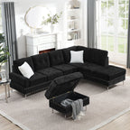 L-Shaped Sectional Sofa with Chaise and Storage Ottoman - Blue or Black
