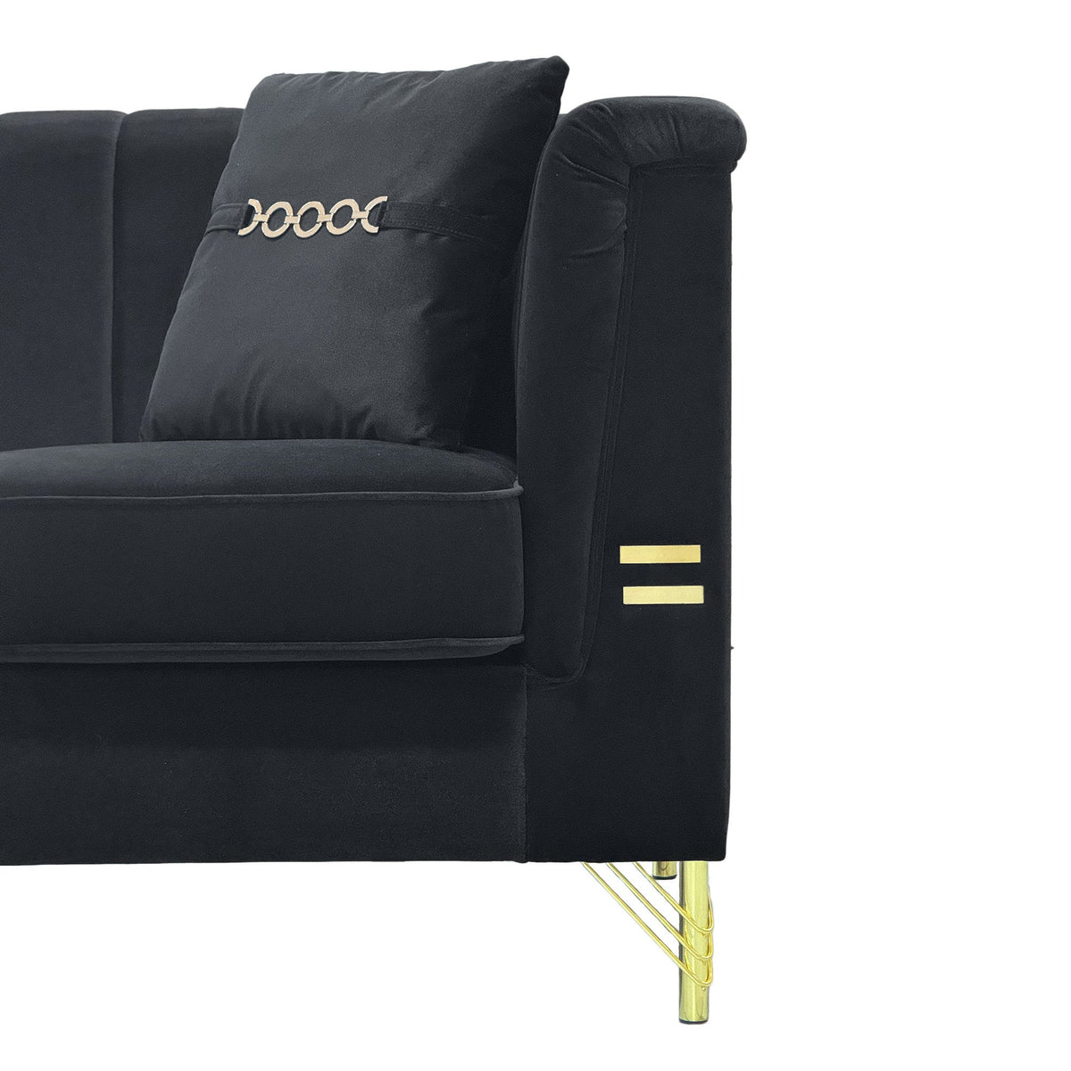Velvet Sectional Sofa Set with Gold Metal Legs - Cream White