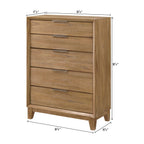 Natural Wood 5 Drawer Tall Accent Chest with Ample Storage - Light Brown