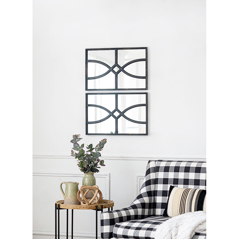 Rectangular Wooden Wall Mirror with Antique Frame, Set of 2 - Black or White