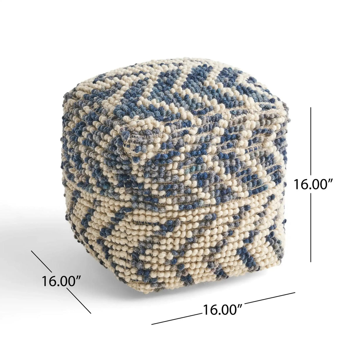 Alina Wool and Cotton Pouf with Polystyrene Filling - Natural
