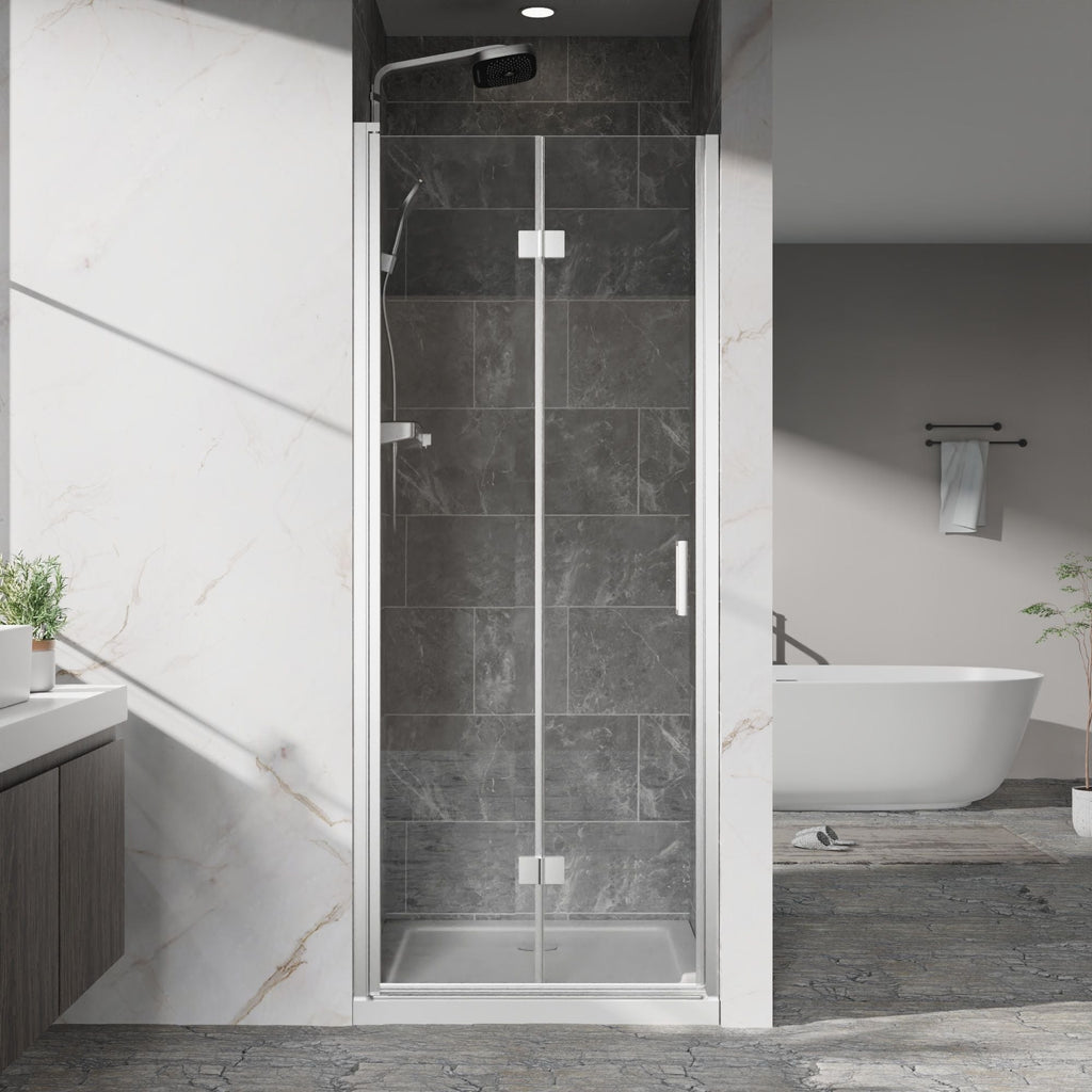Frameless Bi Fold Shower Doors with Tempered Glass - Chrome