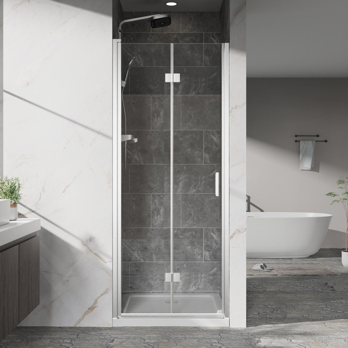 Frameless Bi Fold Shower Doors with Tempered Glass - Chrome