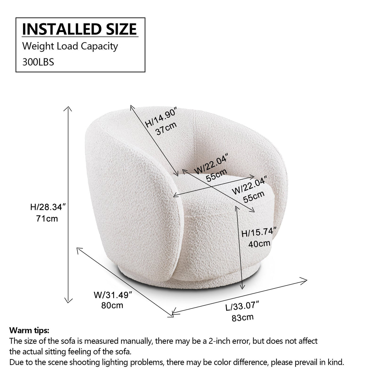 Luxury Modern Sofa Couch with Boucle Fabric - White/Beige