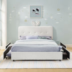 Upholstered Storage Bed with Oversized Rabbit Ear Headboard & LED Lights - Beige or Light Blue