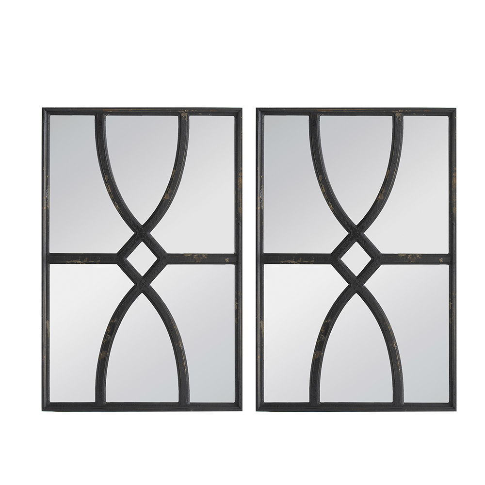Rectangular Wooden Wall Mirror with Antique Frame, Set of 2 - Black or White