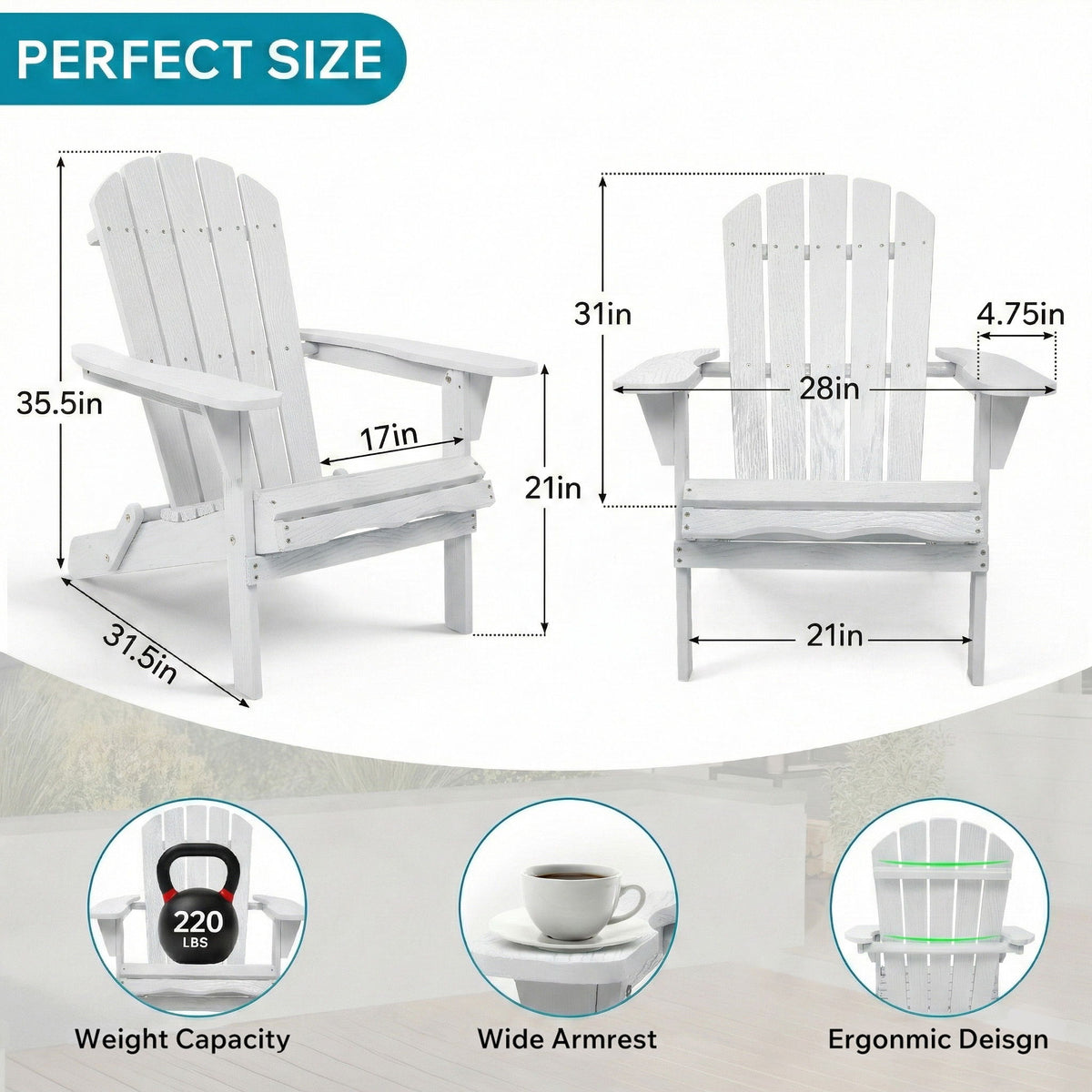 Folding Adirondack Lounge Chair With Embossed Grain Texture
