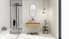 36" Wall-Mounted Bathroom Vanity with Soft-Close Drawer and Ceramic Sink - Light Coffee