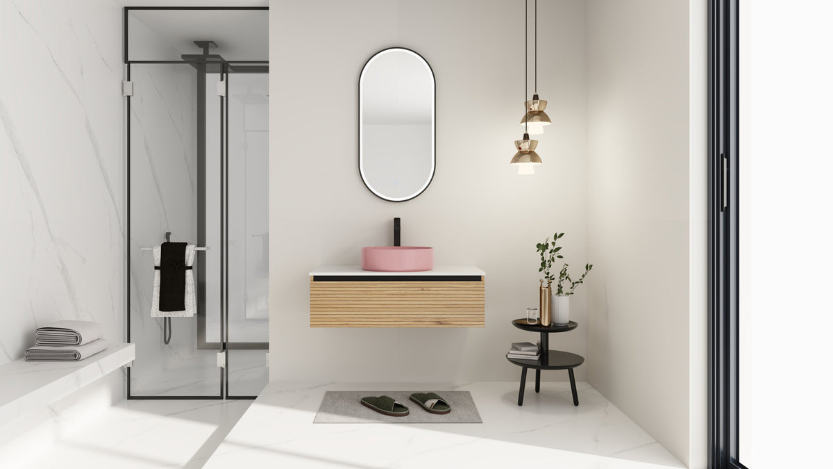 36" Wall-Mounted Bathroom Vanity with Soft-Close Drawer and Ceramic Sink - Light Coffee