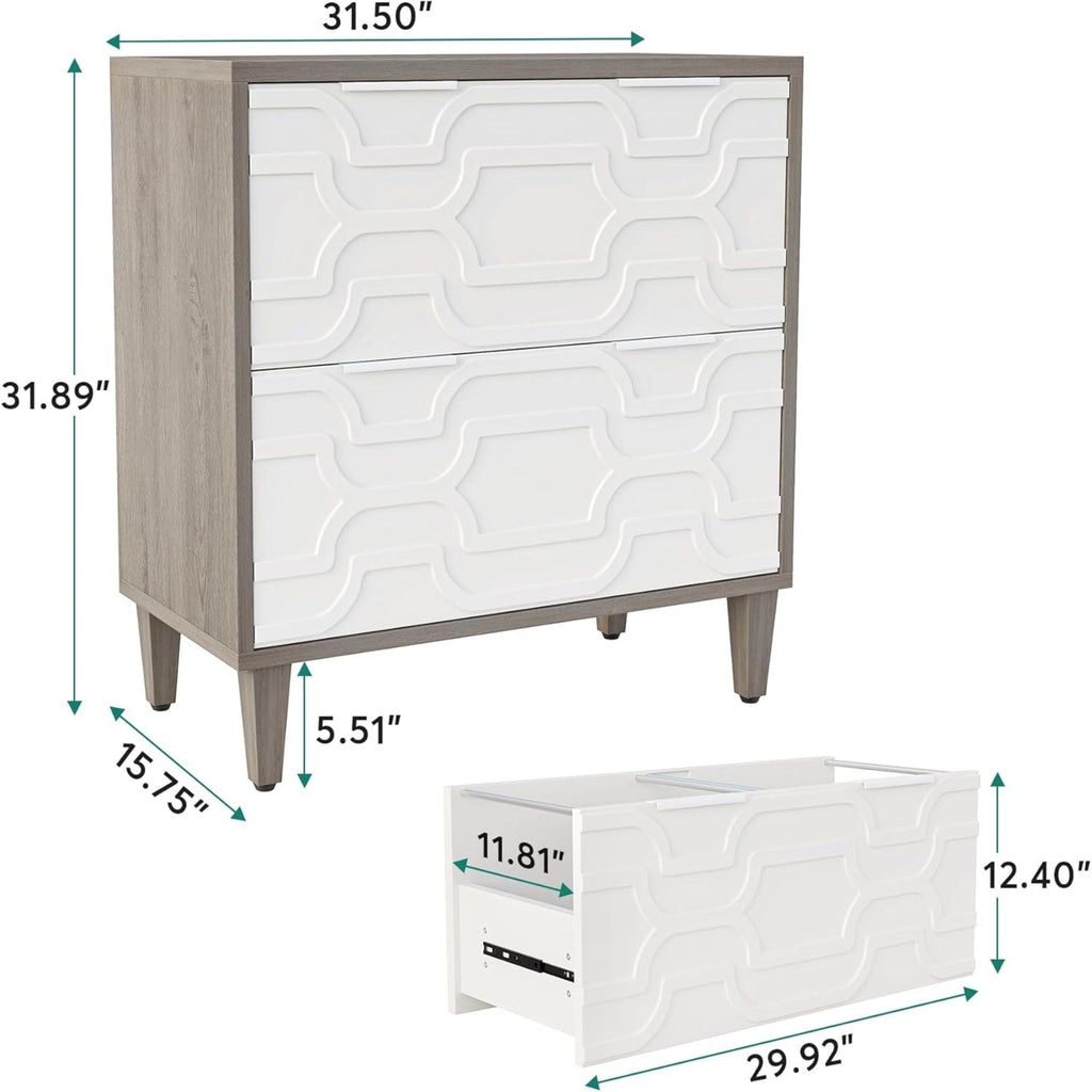 2 Drawer Lateral File Cabinet with Dual-Space Drawers - Gray / White