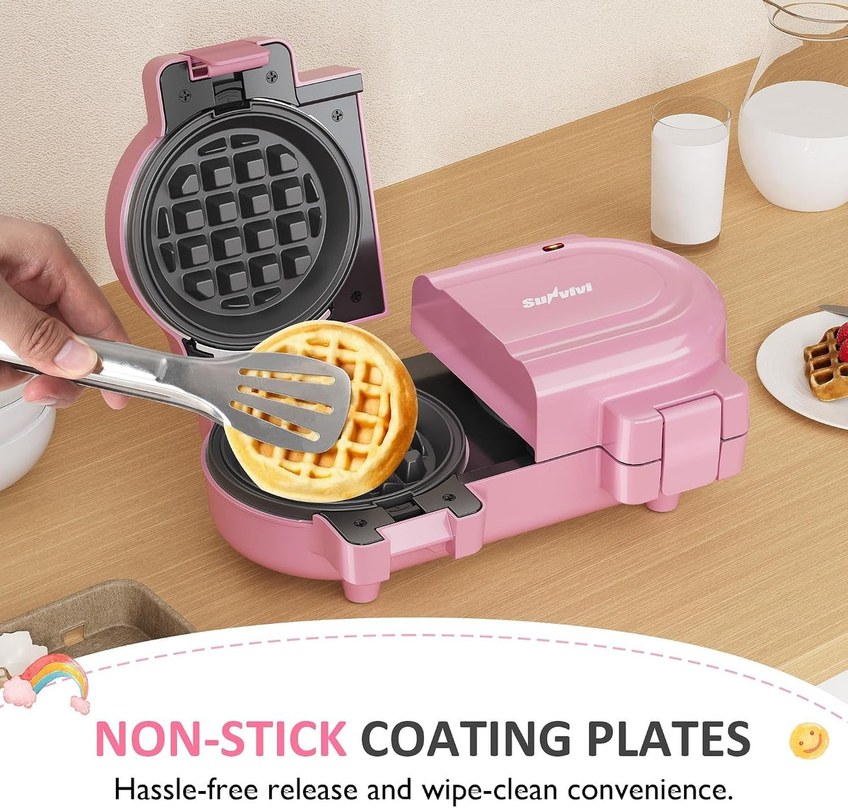 2 In 1 Heart Shape Waffle Maker with Double Mini Waffle Iron - Stainless Steel