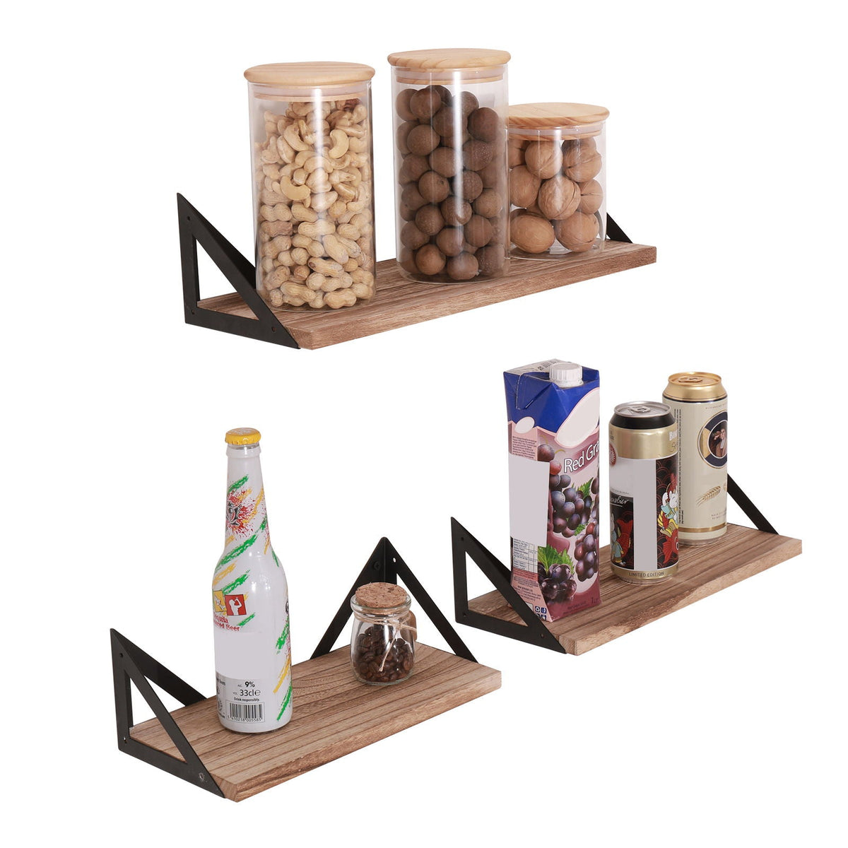 Floating Shelves Set of 3 - Wall Mounted Natural Wood