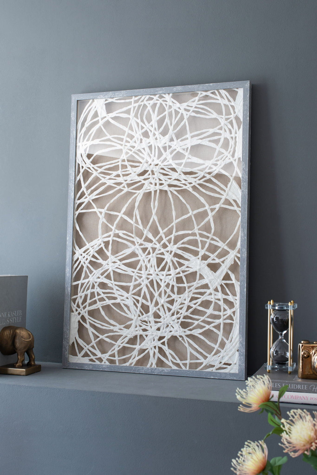 Leaf Shadow Box Wall Decor Set with Intricate Paper Design - White / Gray