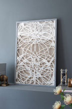 Leaf Shadow Box Wall Decor Set with Intricate Paper Design - White / Gray