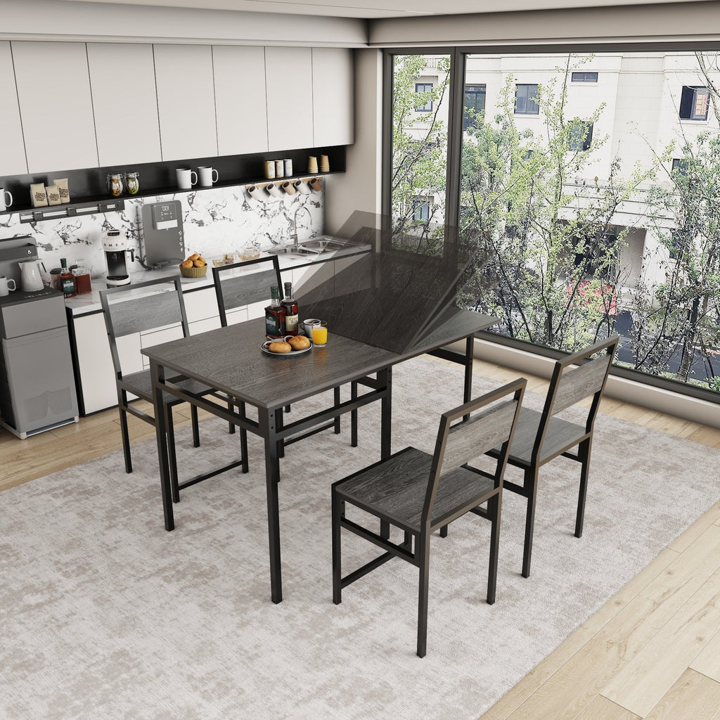 Extendable Dining Table Set with 4 Chairs – MDF and Metal