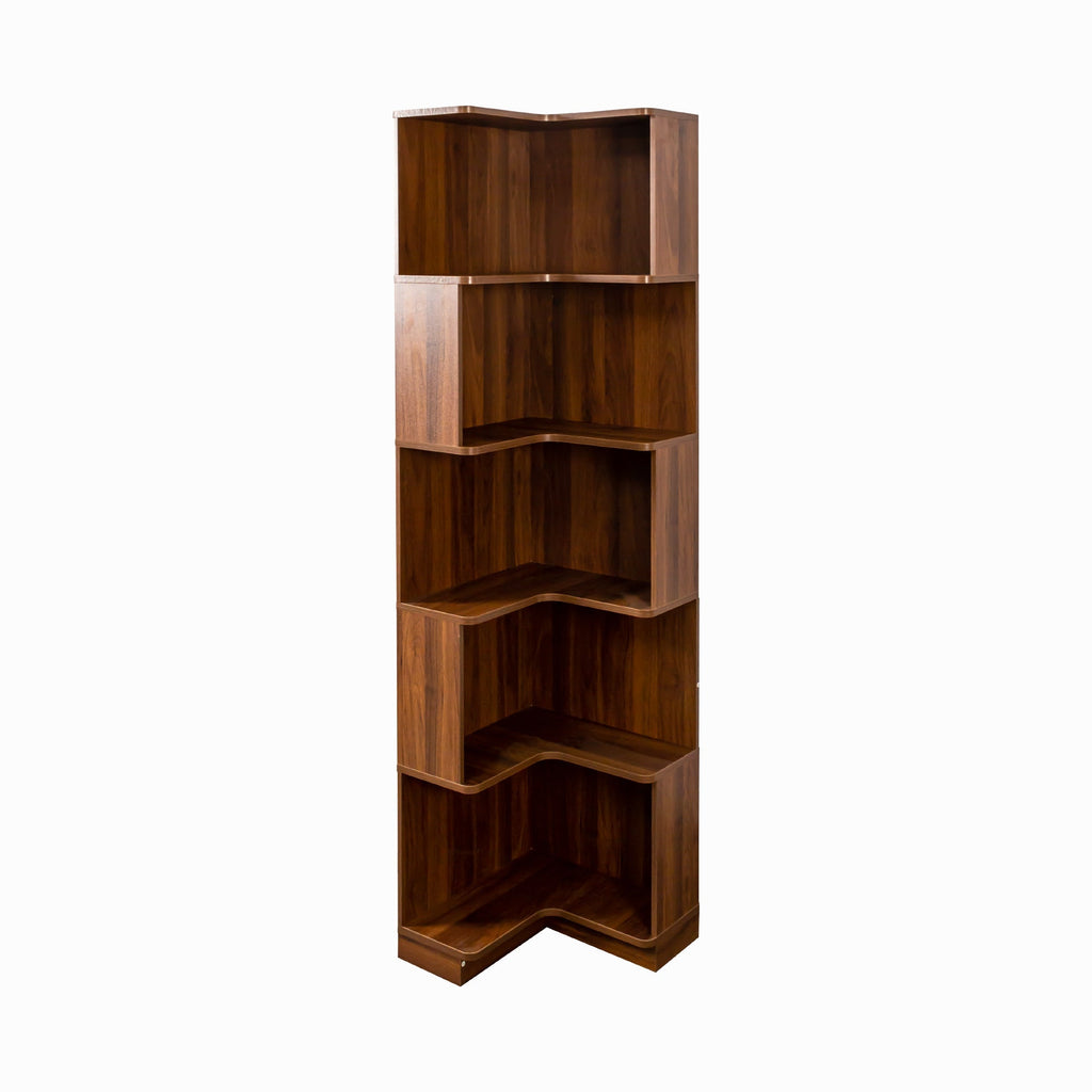 5 Tier Corner Book Shelf with Durable Melamine Finish - Neutral Wood