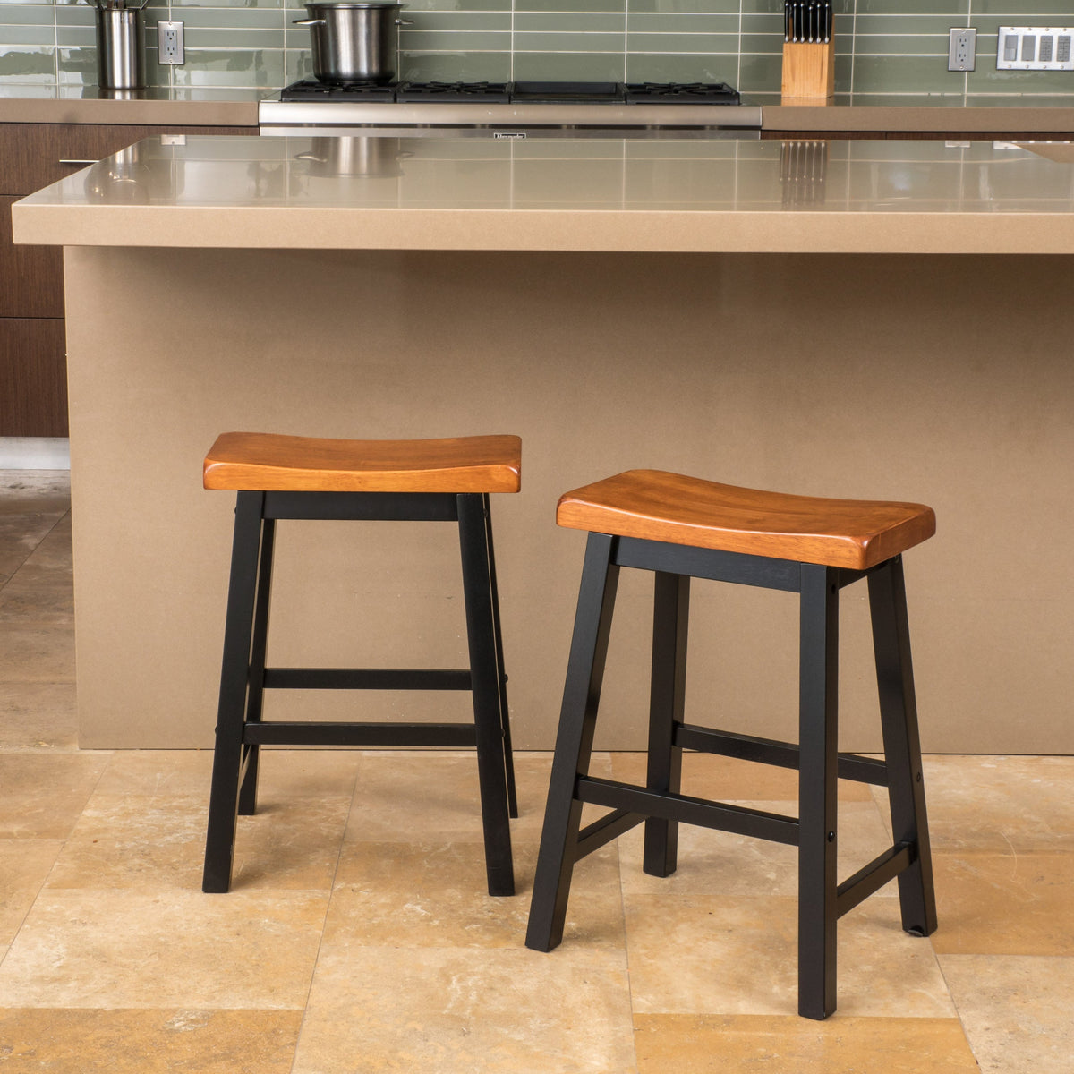 Wood 24" Saddle Stool with Saddle Seat - Walnut