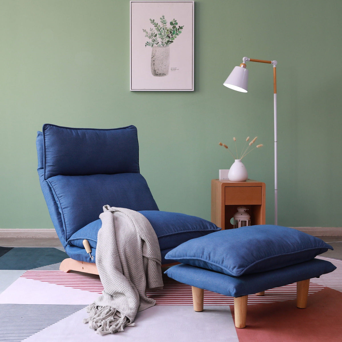 Single Foldable Reclining Chair with Sofa Bed - Blue or White