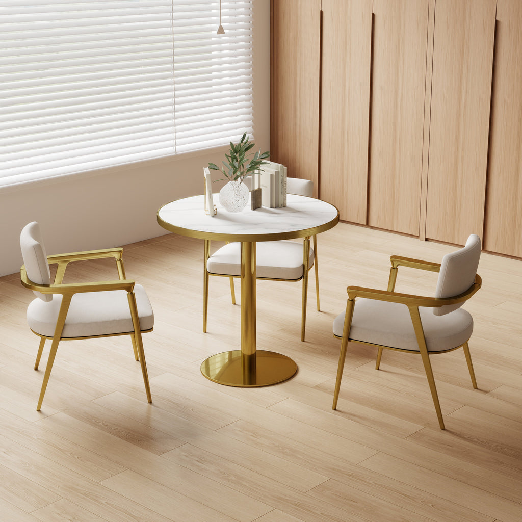Round Modern Tulip Dining Table with Sintered Stone Top - Faux Marble
