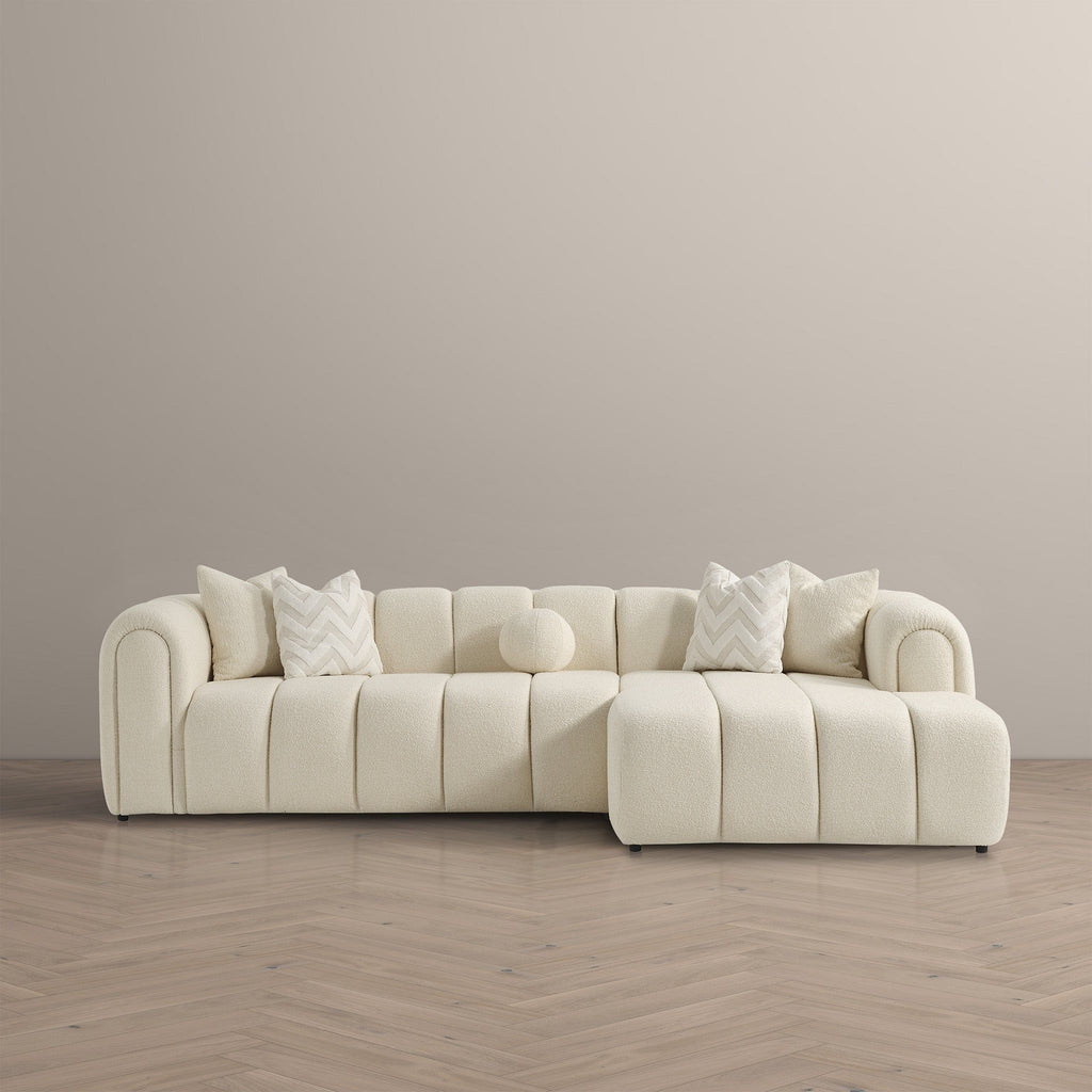 Modern Tufted Right Sectional Sofa with Toss Pillows - Ivory