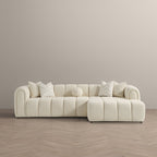 Modern Tufted Right Sectional Sofa with Toss Pillows - Ivory